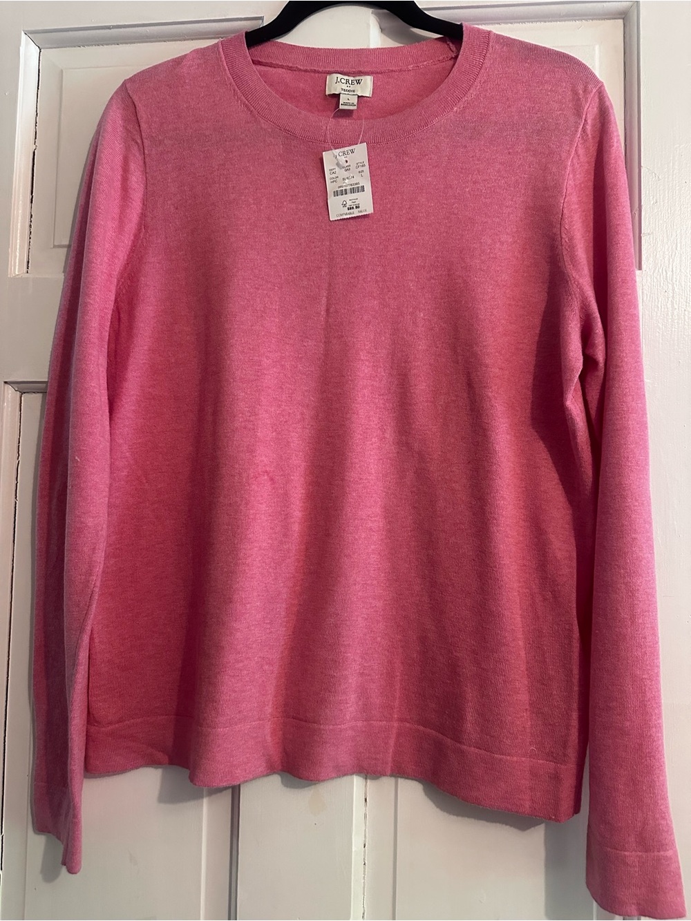 J Crew NWT Teddie Long Sleeve Cotton Sweater in Pink Sz L